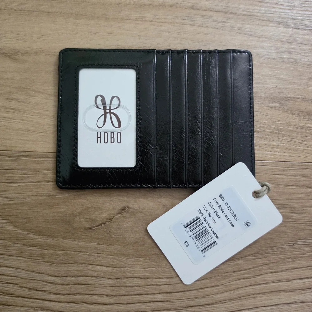 HOBO Euro Slide Leather Card Case Wallet NWT Black 100% Genuine Leather